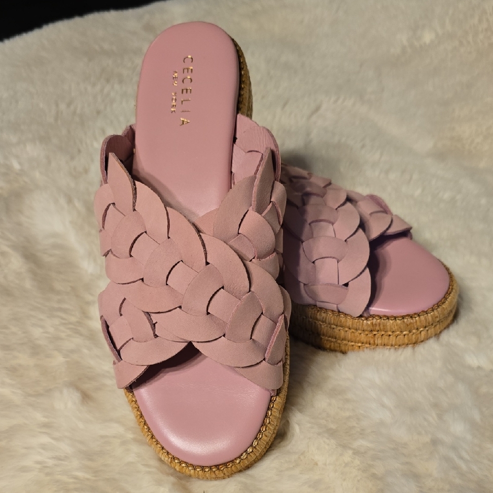 CECELIA NEW YORK Grace Dusty Pink Braided Espadrille Slide Sandals